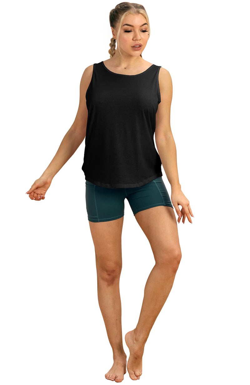 icyzone Workout Tank Tops for Women - Open Back Strappy Athletic Tanks, Yoga Tops, Gym Shirts (L, Black) - Image 5